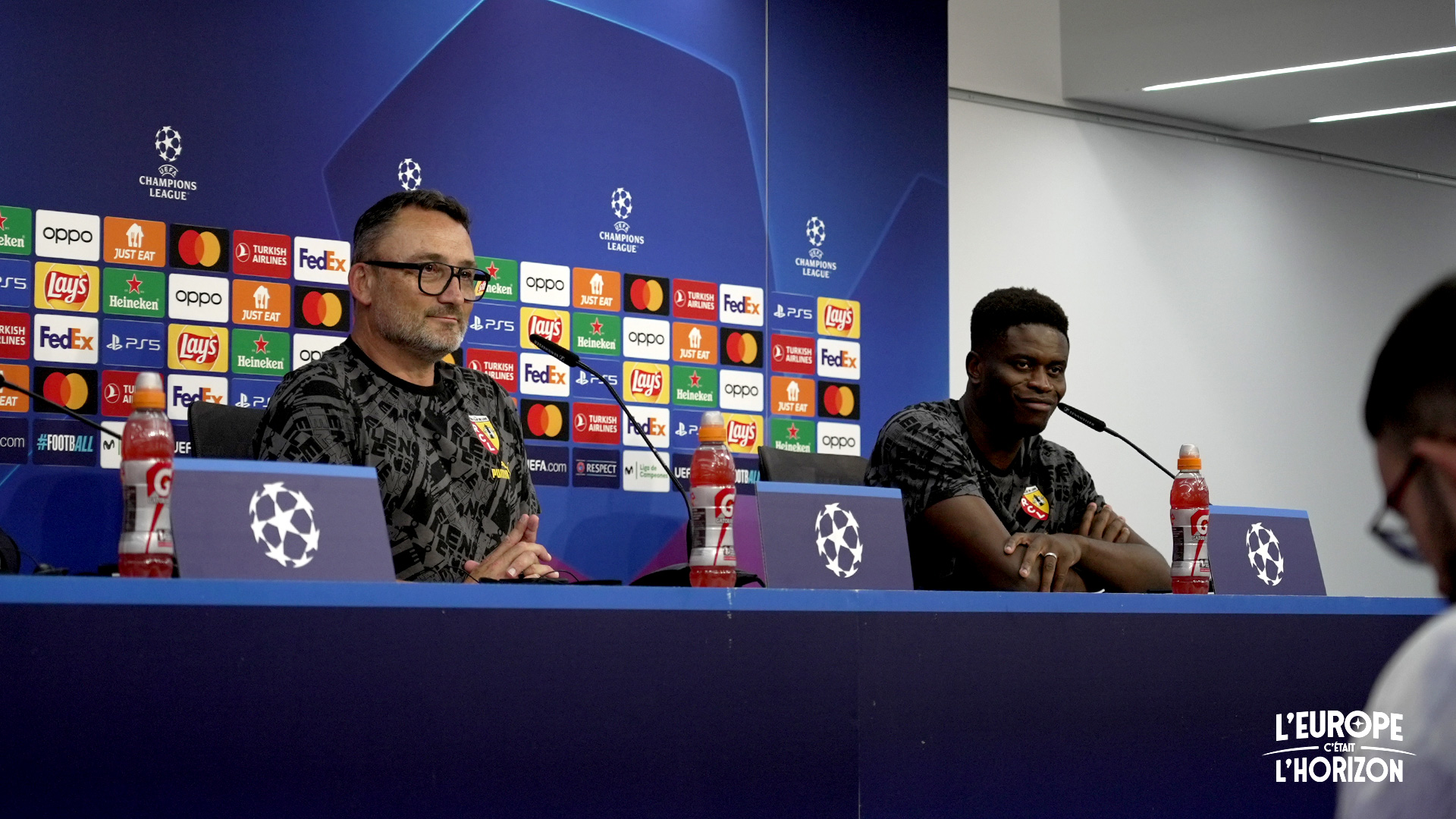 Conférence de presse Ligue des Champions Franck Haise Brice Samba Séville RC Lens Conférence de presse Ligue des Champions Franck Haise Brice Samba Séville RC Lens
